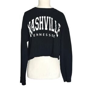 Nashville Tennessee Women’s M Cropped Sweatshirt Black Long Sleeve Graphic Top